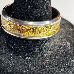 Gold and Silver Jesus Ring Size 11.5